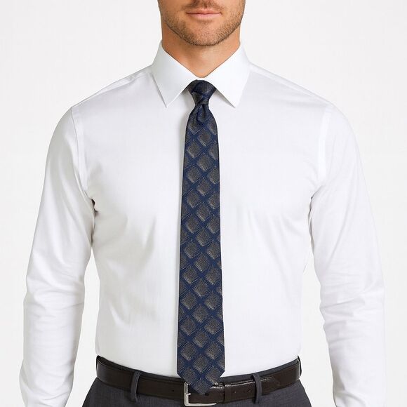 Pronto Uomo Men’s 100% Silk Necktie Blue Black Diamond Pattern 58” L  X  3.5” W - Picture 1 of 8